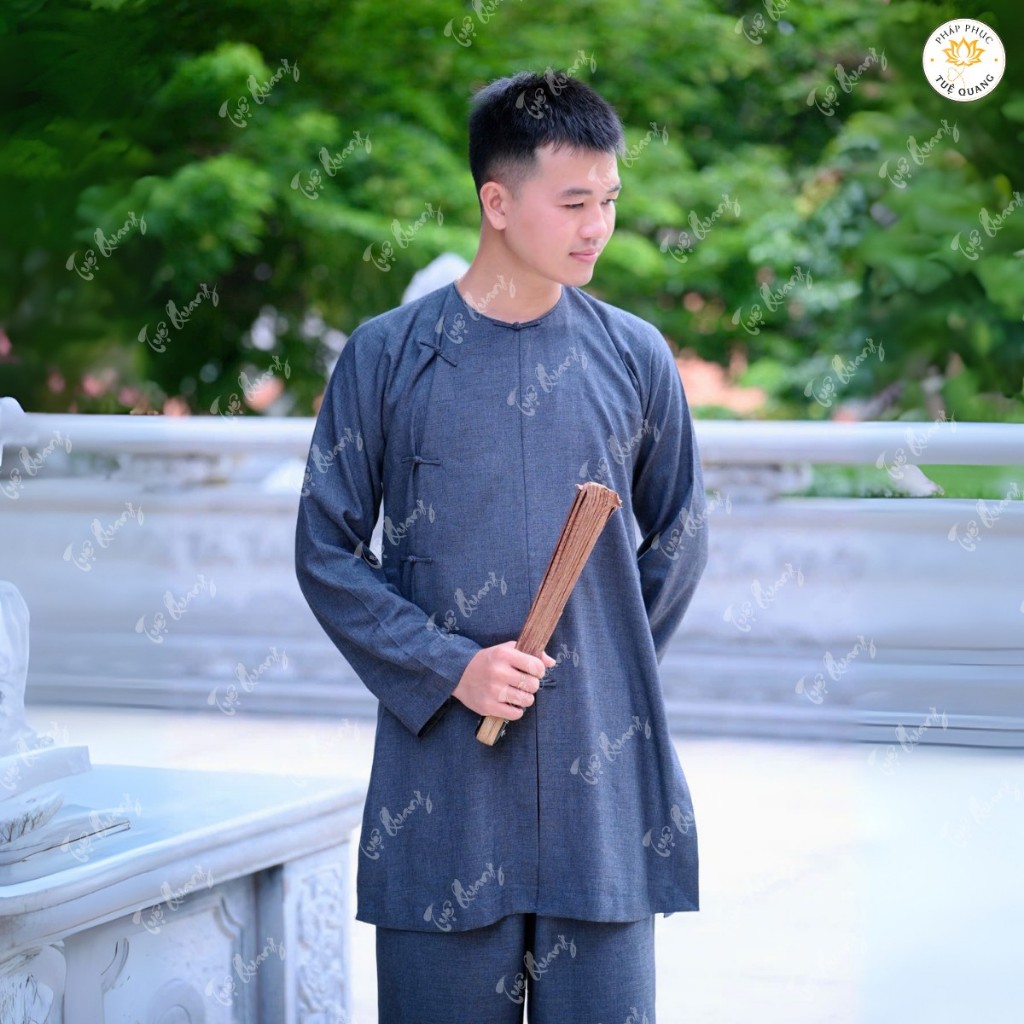 Pháp phục tu sĩ Nam - Bộ vạt hò form Ni nút thắt tà lửng truyền thống chất vải linen cao cấp chính phẩm