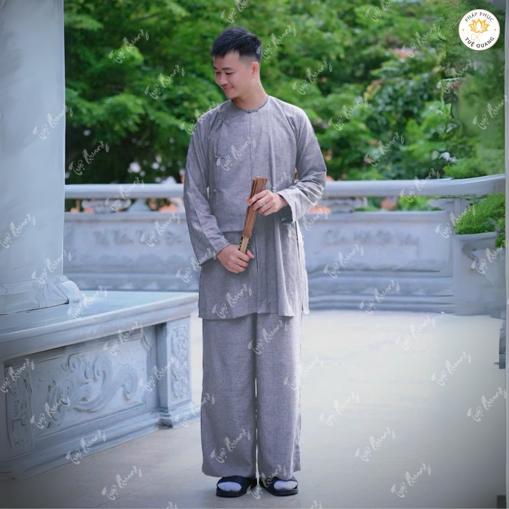 Pháp phục tu sĩ Nam - Bộ vạt hò form Ni nút thắt tà lửng truyền thống chất vải linen cao cấp chính phẩm