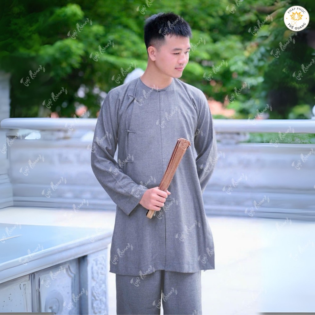 Pháp phục tu sĩ Nam - Bộ vạt hò form Ni nút thắt tà lửng truyền thống chất vải linen cao cấp chính phẩm