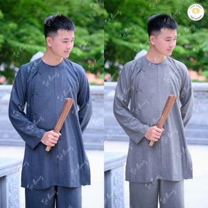 Pháp phục tu sĩ Nam - Bộ vạt hò form Ni nút thắt tà lửng truyền thống chất vải linen cao cấp chính phẩm