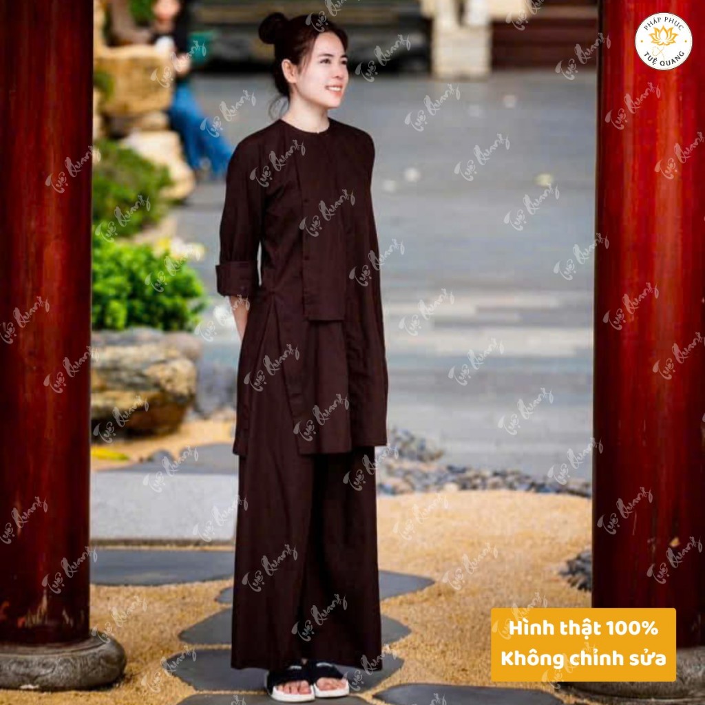 Bộ vạt hò Tăng Ni tà dài dáng rộng, vải Kate mịn mát  - Pháp phục Tu sĩ - Đồ lam đi chùa