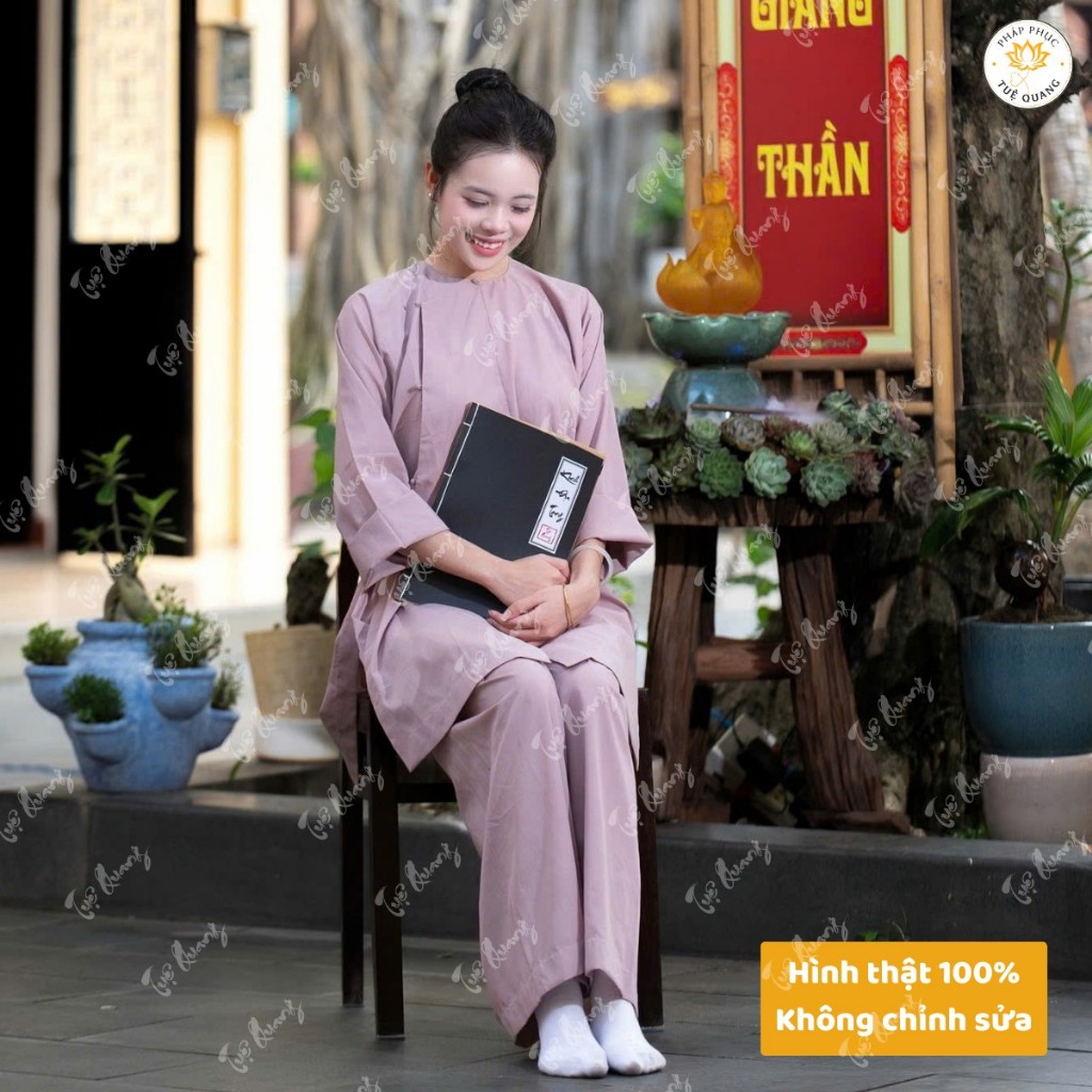 Bộ vạt hò Tăng Ni tà dài dáng rộng, vải Kate mịn mát  - Pháp phục Tu sĩ - Đồ lam đi chùa