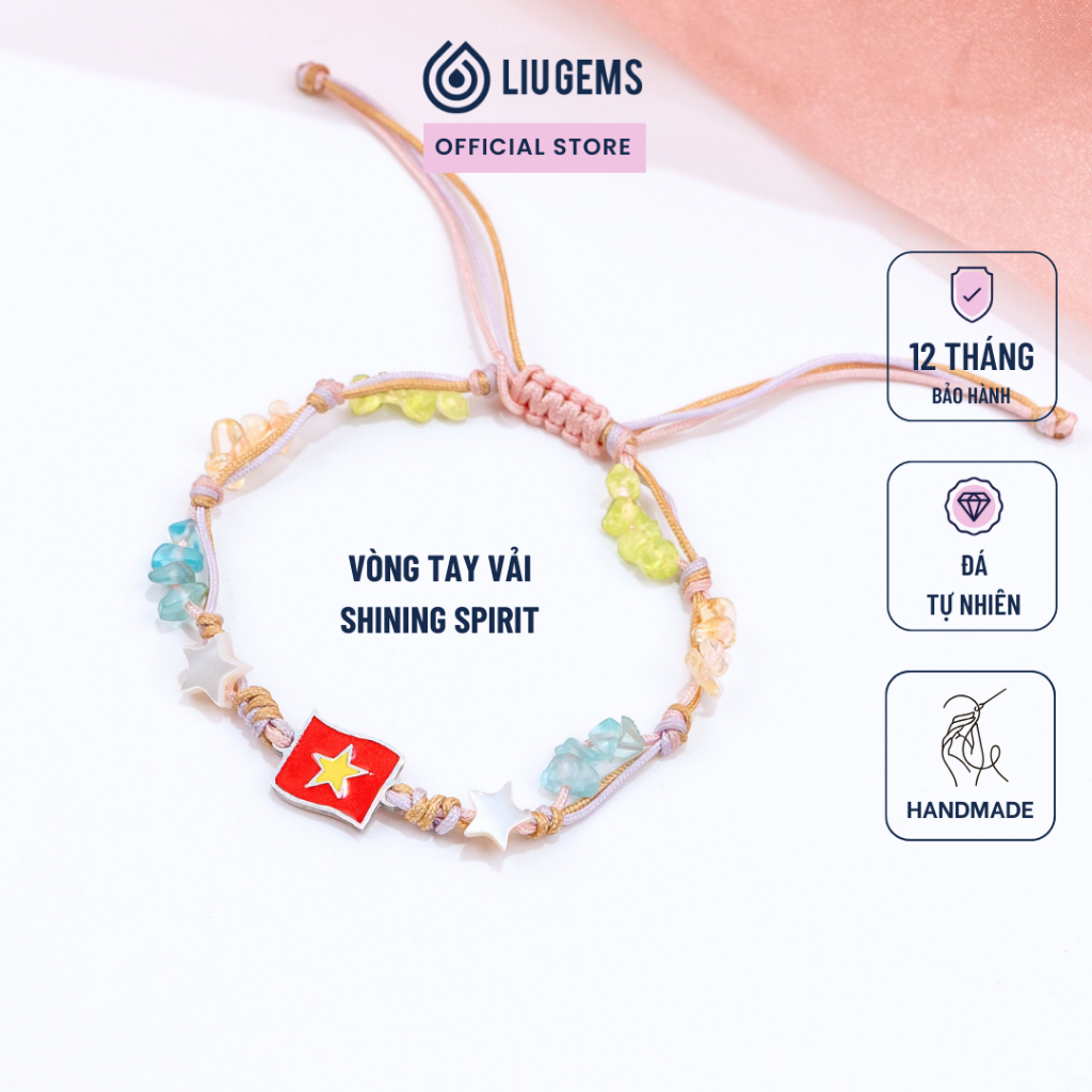 Vòng Tay Nữ Dây Vải Mix Lá Cờ Tổ Quốc Thép Không Gỉ Đá Tự Nhiên Liugems Shining Spirit Handmade CM02