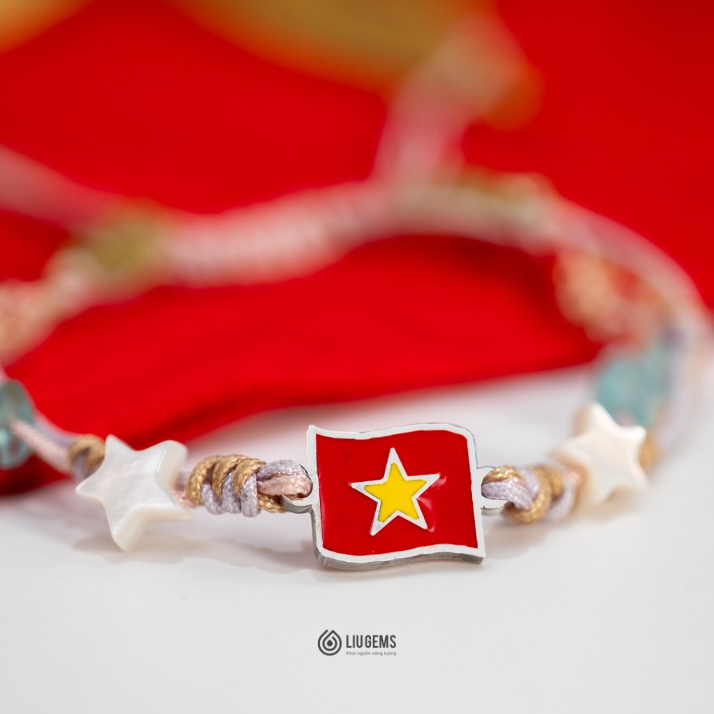 Vòng Tay Nữ Dây Vải Mix Lá Cờ Tổ Quốc Thép Không Gỉ Đá Tự Nhiên Liugems Shining Spirit Handmade CM02