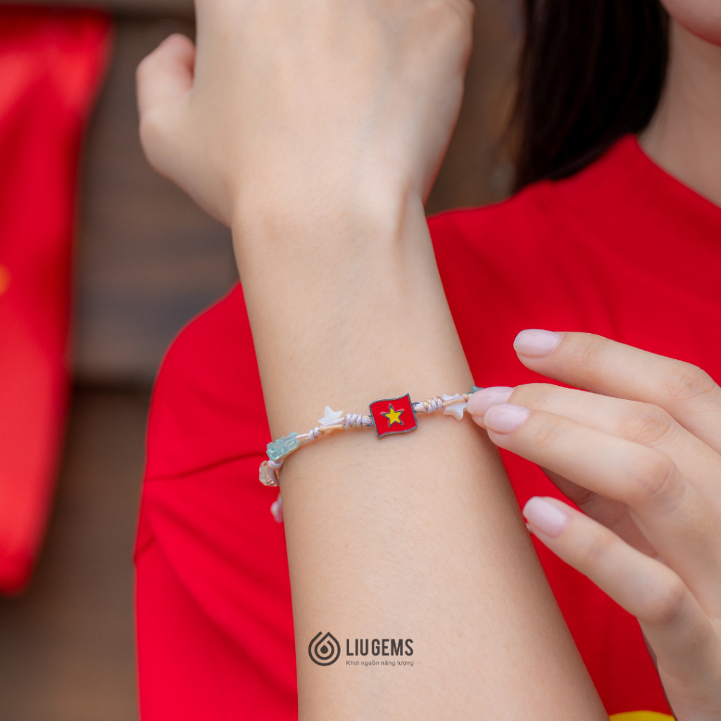 Vòng Tay Nữ Dây Vải Mix Lá Cờ Tổ Quốc Thép Không Gỉ Đá Tự Nhiên Liugems Shining Spirit Handmade CM02
