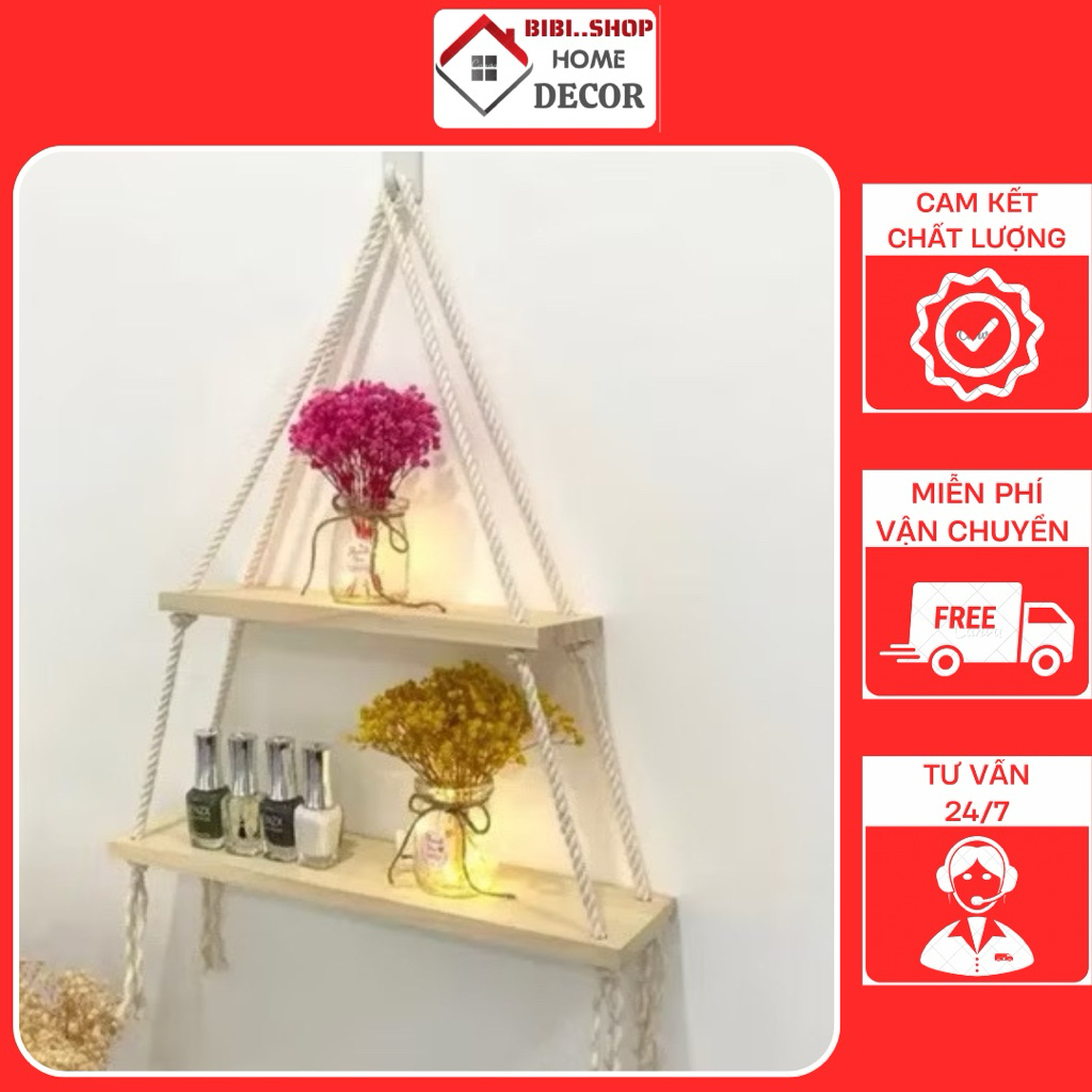Kệ treo dây trang trí nhà cửa homestay, Kệ treo tường decor phòng ngủ phòng khách để đồ tiện lợi