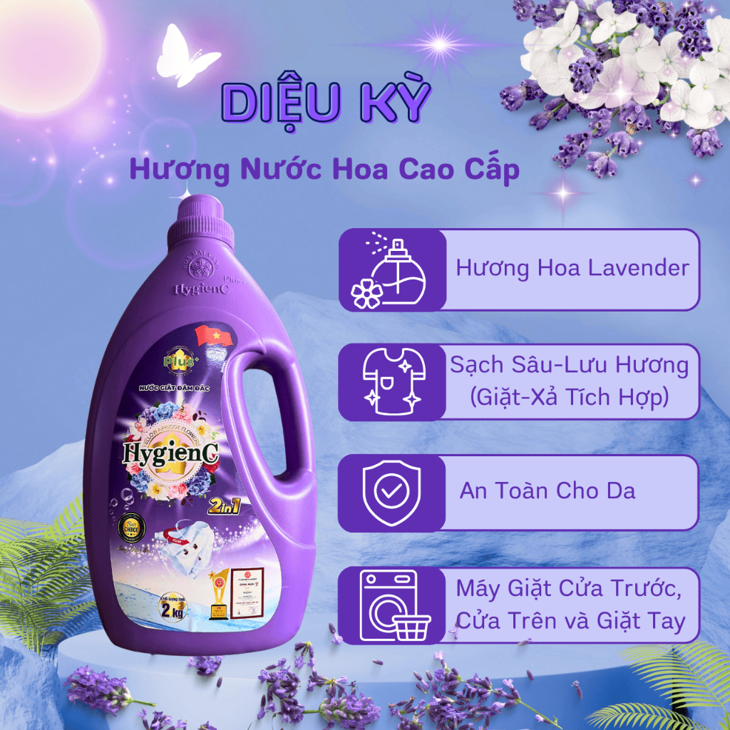 Combo 2 Can Nước Giặt Đậm Đặc HygienC Plus 2.0 Kg/Can - Hương Nước Hoa, Làm Sạch Vết Bẩn