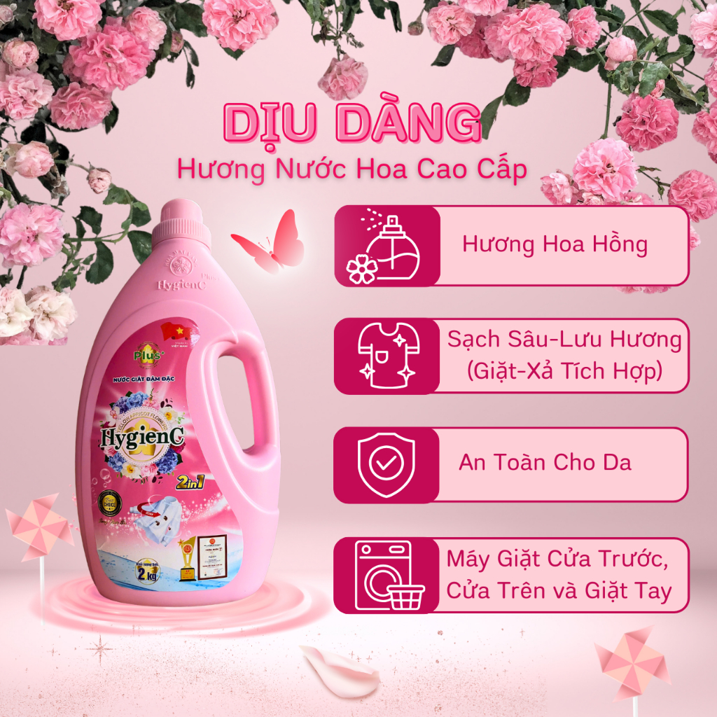 Combo 2 Can Nước Giặt Đậm Đặc HygienC Plus 2.0 Kg/Can - Hương Nước Hoa, Làm Sạch Vết Bẩn