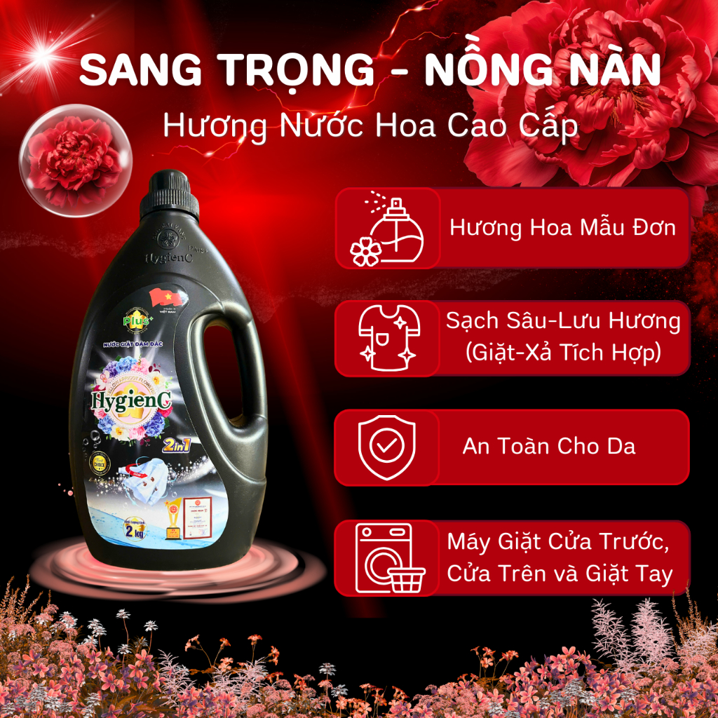 Combo 2 Can Nước Giặt Đậm Đặc HygienC Plus 2.0 Kg/Can - Hương Nước Hoa, Làm Sạch Vết Bẩn