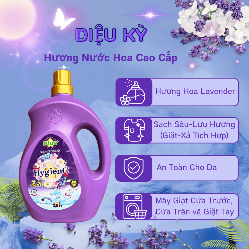 ComBo 2 Can Nước Giặt Đậm Đặc HygienC Plus 3,6Kg/ Can - Hương Nước Hoa (6 Mùi), Làm Sạch Vết Bẩn