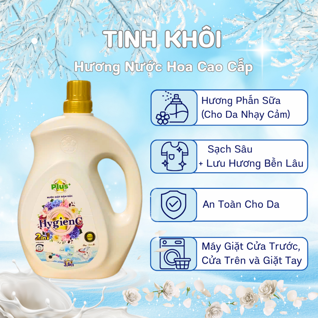 ComBo 2 Can Nước Giặt Đậm Đặc HygienC Plus 3,6Kg/ Can - Hương Nước Hoa (6 Mùi), Làm Sạch Vết Bẩn