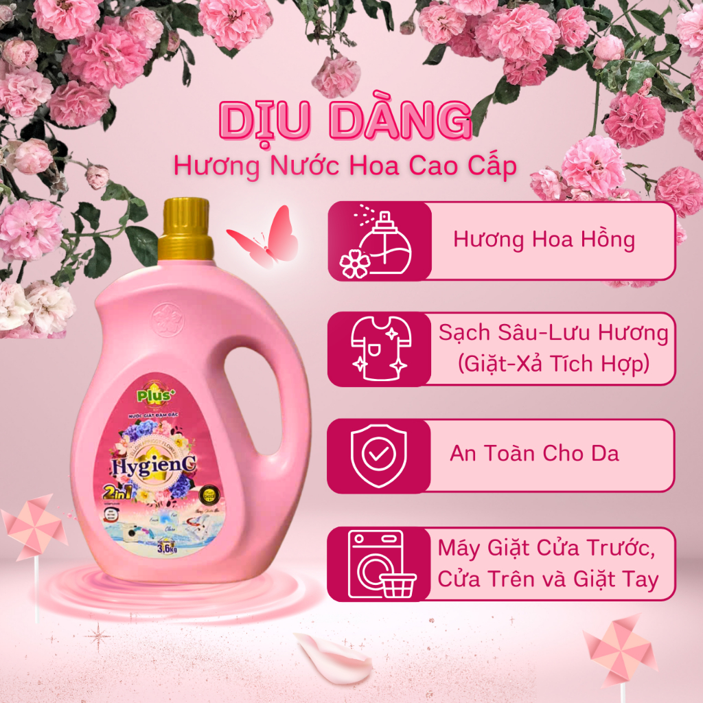 ComBo 2 Can Nước Giặt Đậm Đặc HygienC Plus 3,6Kg/ Can - Hương Nước Hoa (6 Mùi), Làm Sạch Vết Bẩn