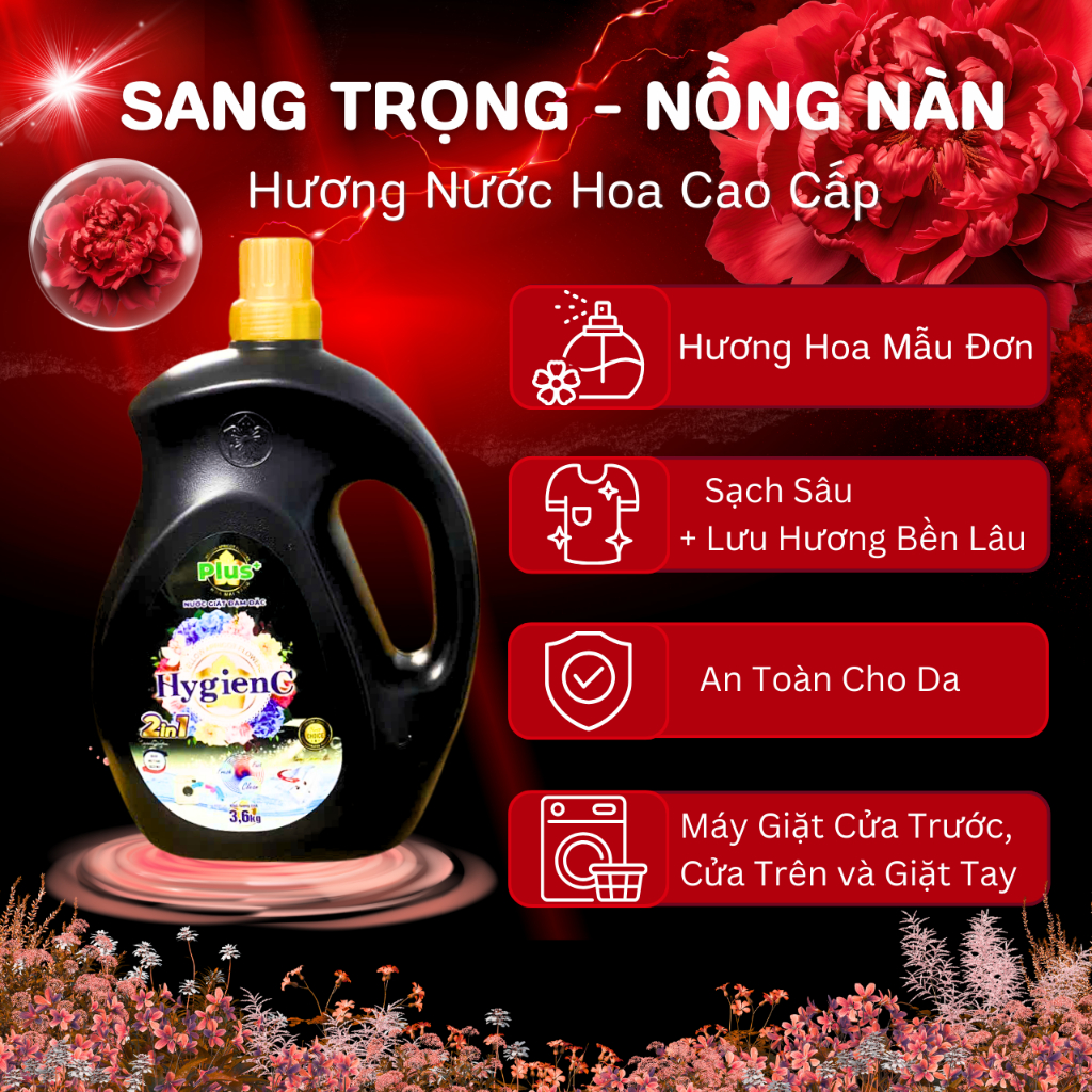 Combo 2: 1 Can Giặt 3,6kg + 1 Túi Giặt 2,6kg HygienC Plus Đậm Đặc Hương Nước Hoa