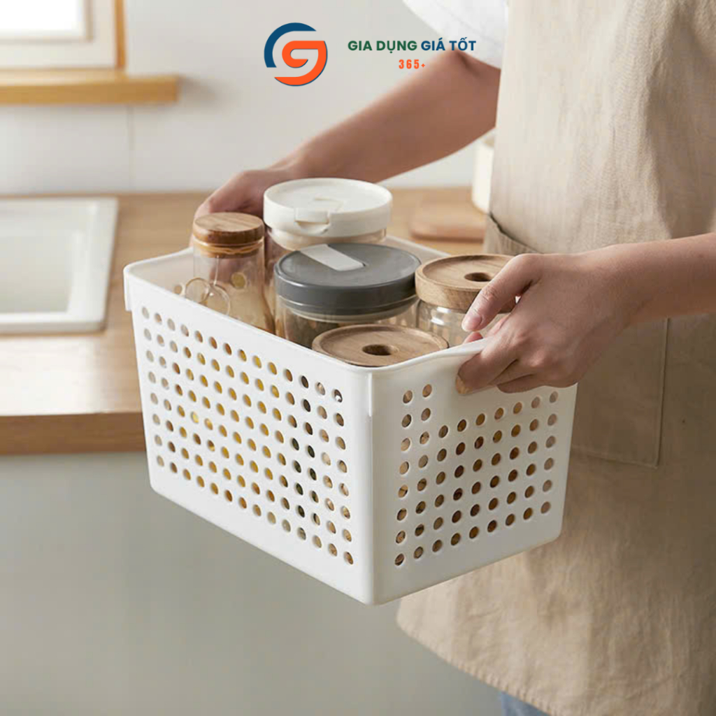 Giỏ nhựa đựng đồ có quai đa năng - rổ nhựa hình chữ nhật, hộp đựng đồ nhà bếp, nhà tắm, phòng ngủ