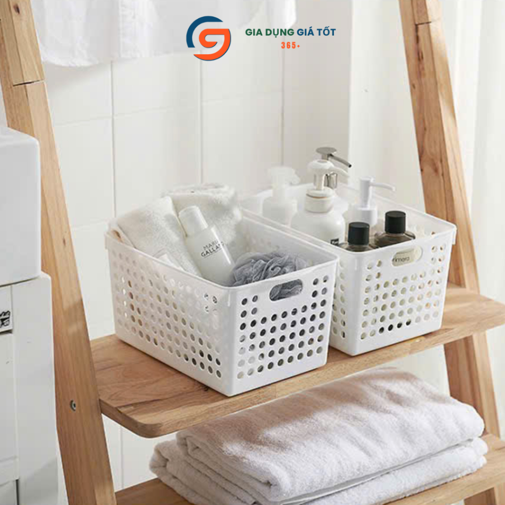 Giỏ nhựa đựng đồ có quai đa năng - rổ nhựa hình chữ nhật, hộp đựng đồ nhà bếp, nhà tắm, phòng ngủ