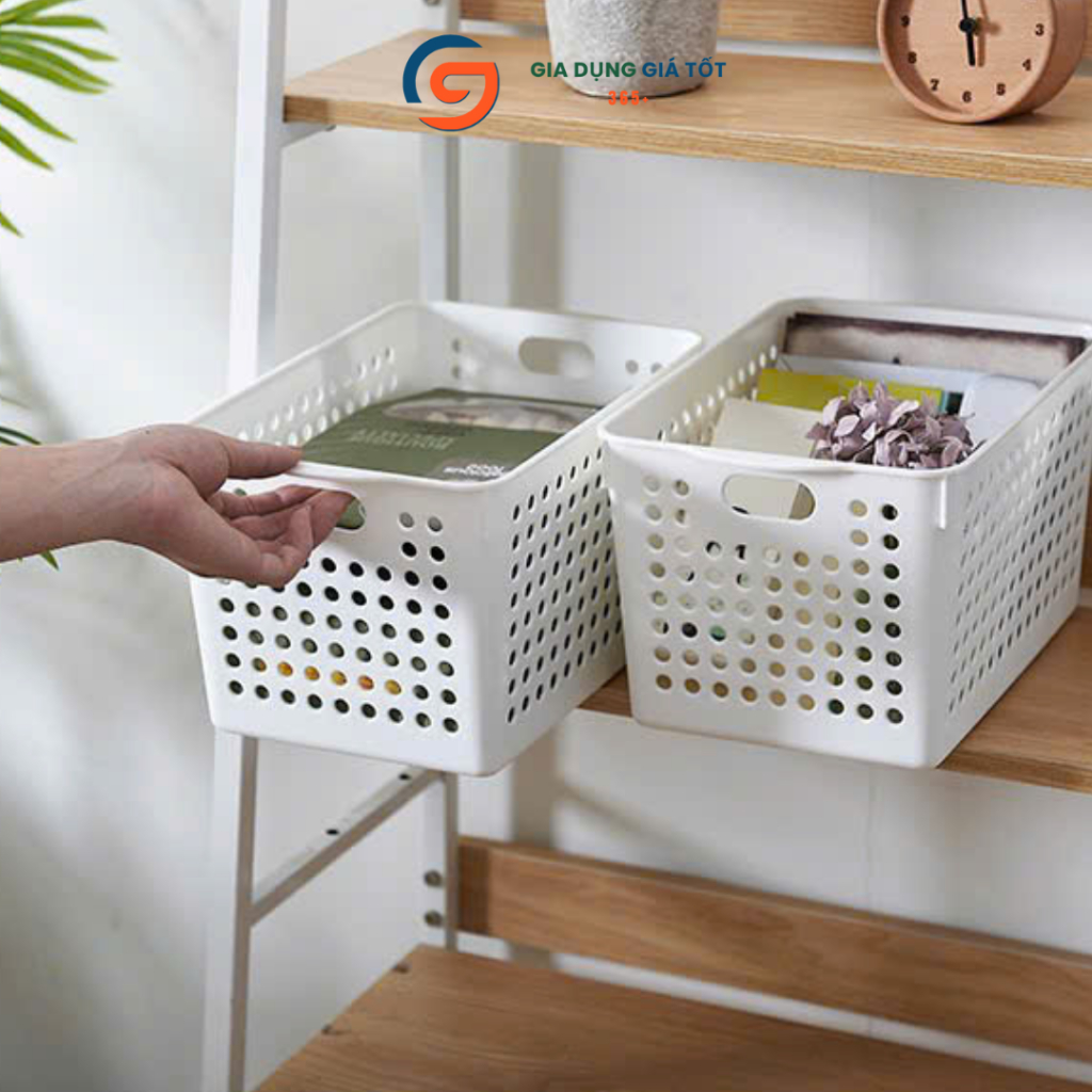 Giỏ nhựa đựng đồ có quai đa năng - rổ nhựa hình chữ nhật, hộp đựng đồ nhà bếp, nhà tắm, phòng ngủ
