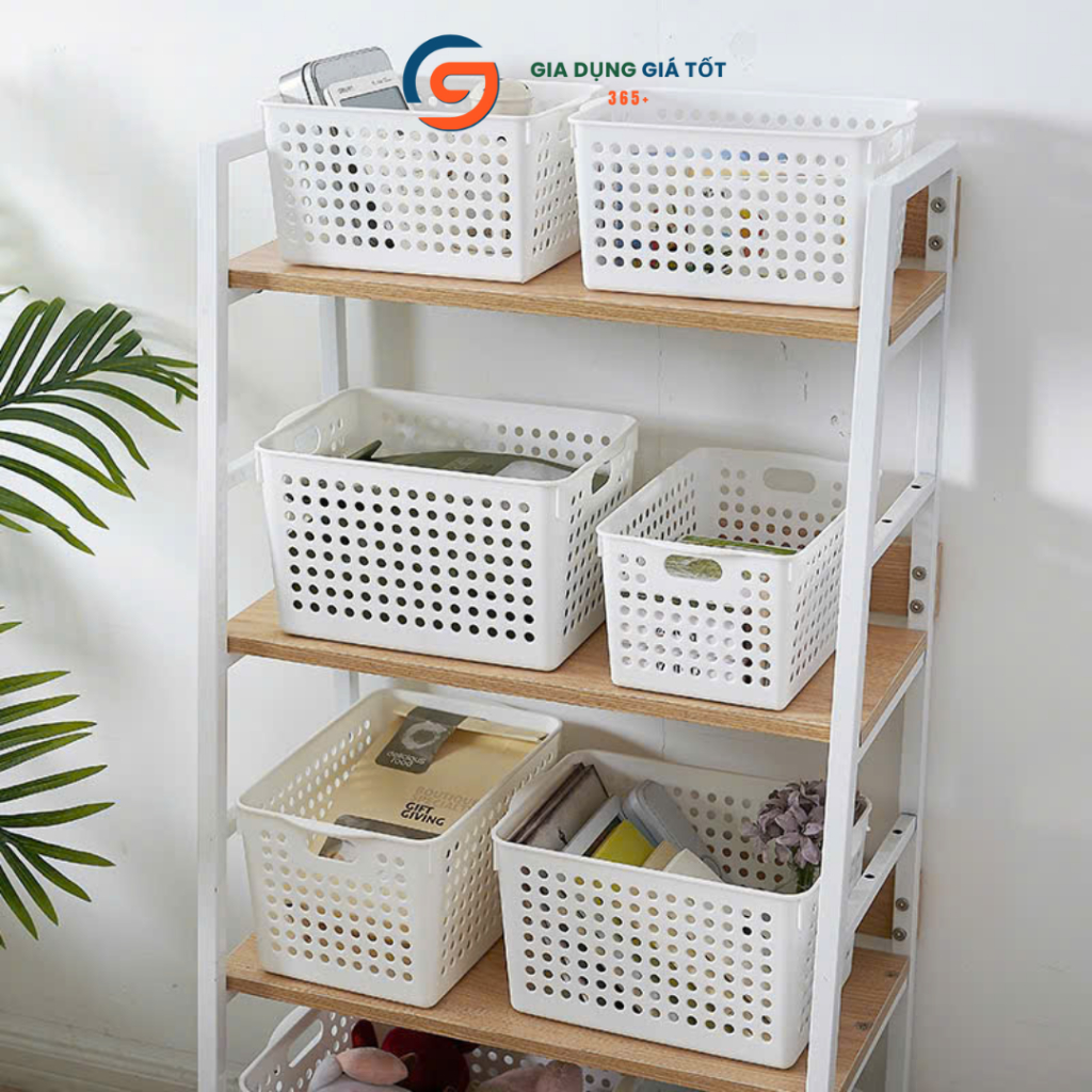 Giỏ nhựa đựng đồ có quai đa năng - rổ nhựa hình chữ nhật, hộp đựng đồ nhà bếp, nhà tắm, phòng ngủ