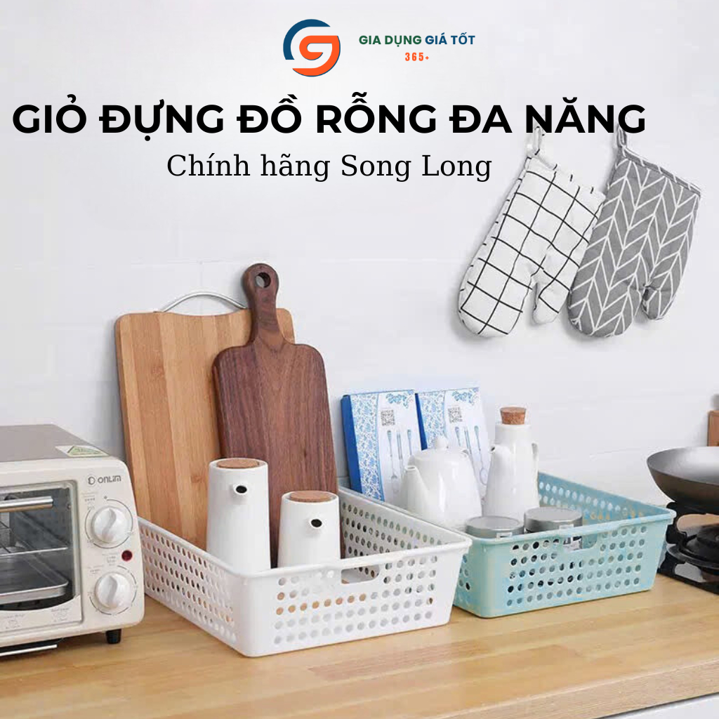 Giỏ nhựa đựng đồ rỗng đa năng Song Long - khay nhựa đựng tài liệu A5, chai lọ, đồ dùng nhà bếp