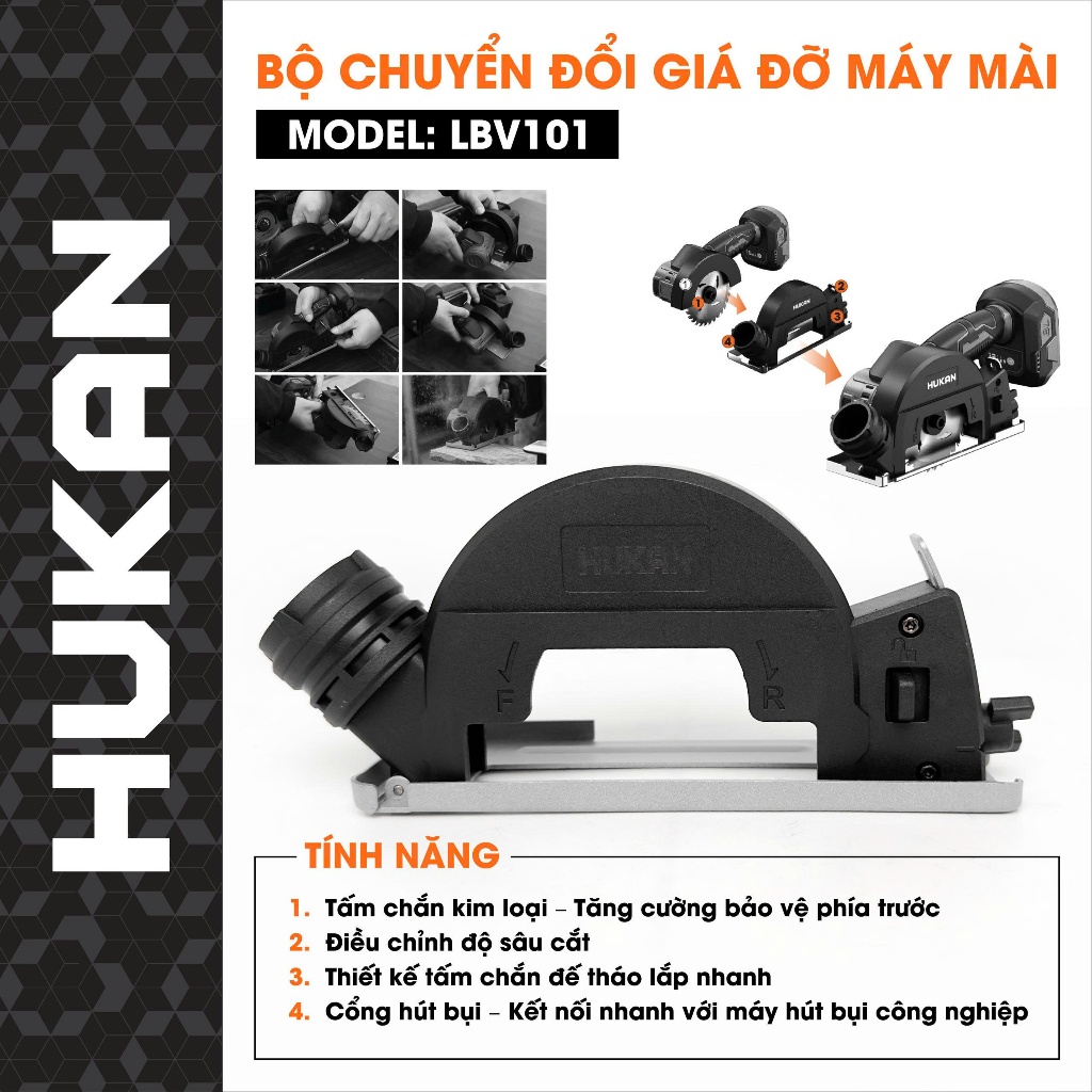 Bộ Chuyển Đổi Giá Đỡ Máy Mài HUKAN LBV101| Phụ Kiện Máy Mài Cắt Chính Hãng, Tấm Chắn Bảo Vệ, Cổng Hút Bụi Kết Nối