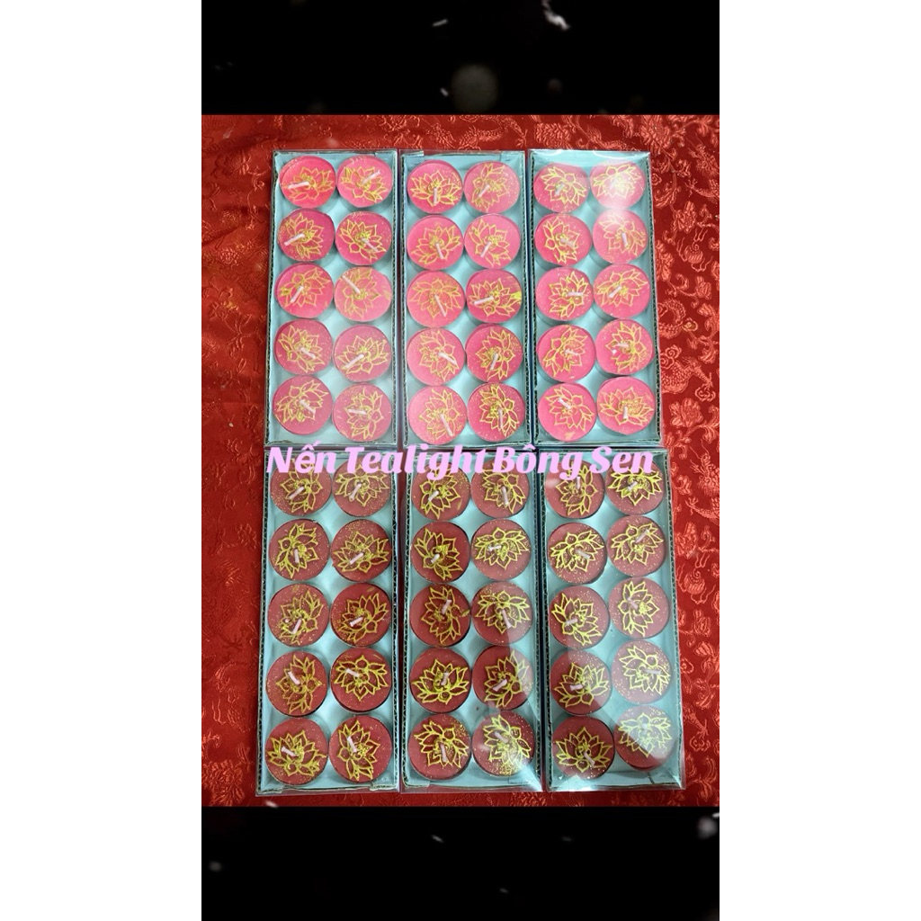 Nến Tealight Bông Sen - om mani padme hum - 1 hộp 10 viên 1 giờ cháy sáng lửa to