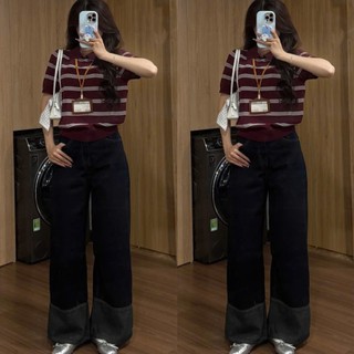 Quần Jeans KORA xanh đậm ống rộng viền chỉ nổi HAVANA QJ330