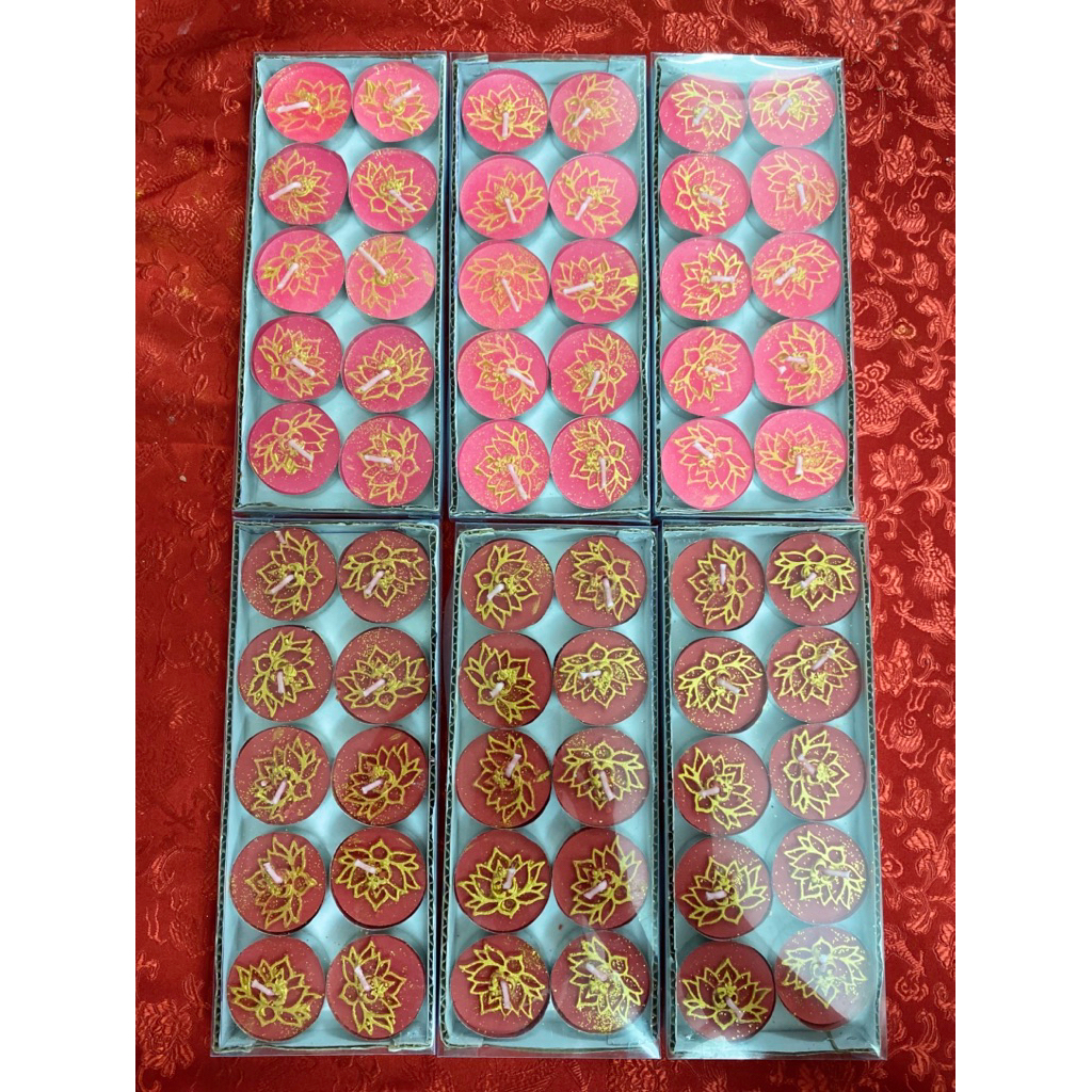 Nến Tealight Bông Sen - om mani padme hum - 1 hộp 10 viên 1 giờ cháy sáng lửa to