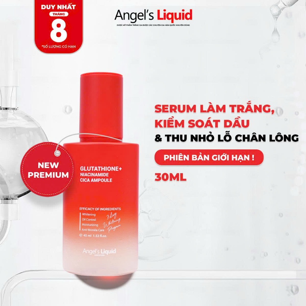 Bộ Sản Phẩm Dưỡng Trắng Da, Kiểm Soát Dầu Glutathione + Niacinamide Cica Angel's Liquid