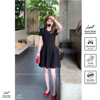 Đầm đen dáng xòe ngắn tay LUST Váy nữ thiết kế đơn giản chất liệu cao cấp O101