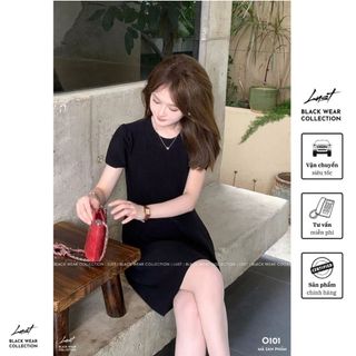 Đầm đen dáng xòe ngắn tay LUST Váy nữ thiết kế đơn giản chất liệu cao cấp O101