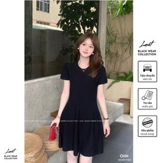 Đầm đen dáng xòe ngắn tay LUST Váy nữ thiết kế đơn giản chất liệu cao cấp O101