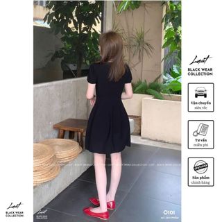 Đầm đen dáng xòe ngắn tay LUST Váy nữ thiết kế đơn giản chất liệu cao cấp O101