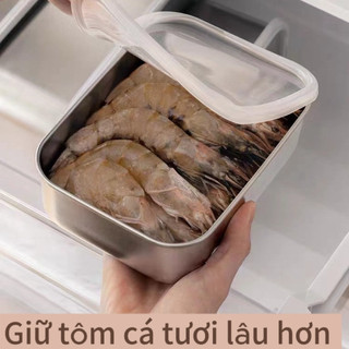 Inox 304 Hộp 600 /1000m lHộp Đựng Thực Phẩm Đông Lạnh Chống Rò Rỉ Giữ Tươi Bảo Quản Thực Phẩm