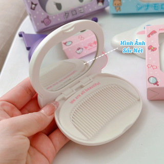 Set Gương Lược 2in1 Mini Họa Tiết Kuromi Hello Kitty Melody Đáng Yêu Gương Lược Thiết Kế Nhỏ Gọn Bỏ Túi Tặng Kèm Móc