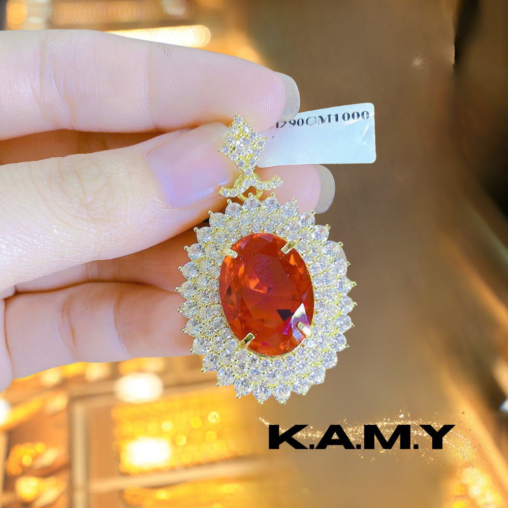Mặt Dây Chuyền Nữ Mạ Vàng Đính Đá Oval Nhiều Màu – Trang Sức Sang Trọng Dự Tiệc Cao Cấp Quà Tặng Mẹ
