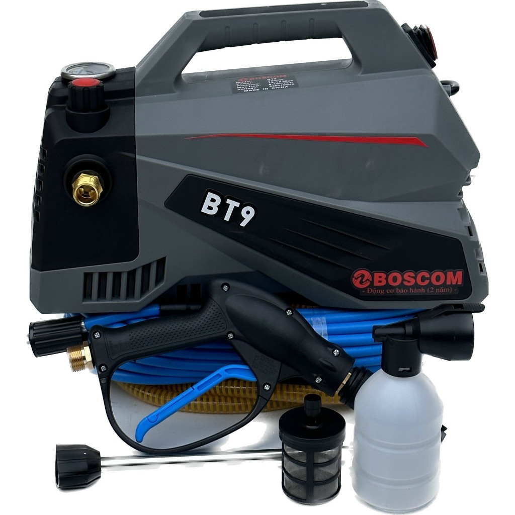 Máy Rửa Xe Boscom BT9 3000w , máy rửa xe áp lực cao có chỉnh áp, máy rửa xe mini dây dài 15m