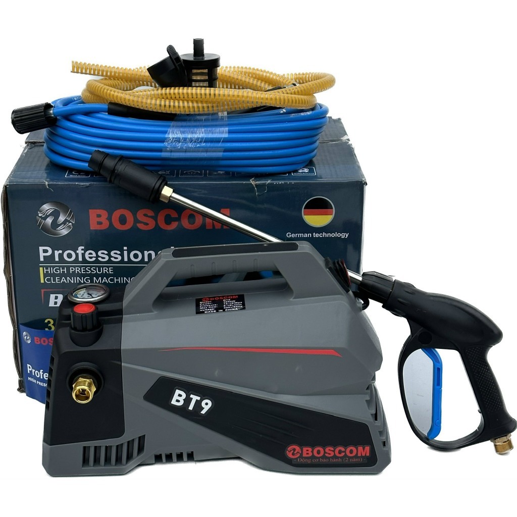 Máy Rửa Xe Boscom BT9 3000w , máy rửa xe áp lực cao có chỉnh áp, máy rửa xe mini dây dài 15m