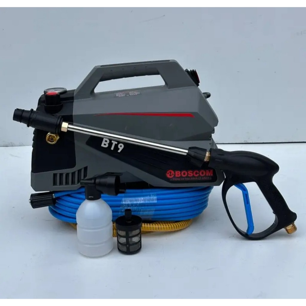 Máy Rửa Xe Boscom BT9 3000w , máy rửa xe áp lực cao có chỉnh áp, máy rửa xe mini dây dài 15m