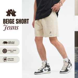 - Quần Short Jean Nam WHY.NOT BEIGE SHORT JEANS Form Trên Gối- Quần Đùi Nam Màu Be Kaki