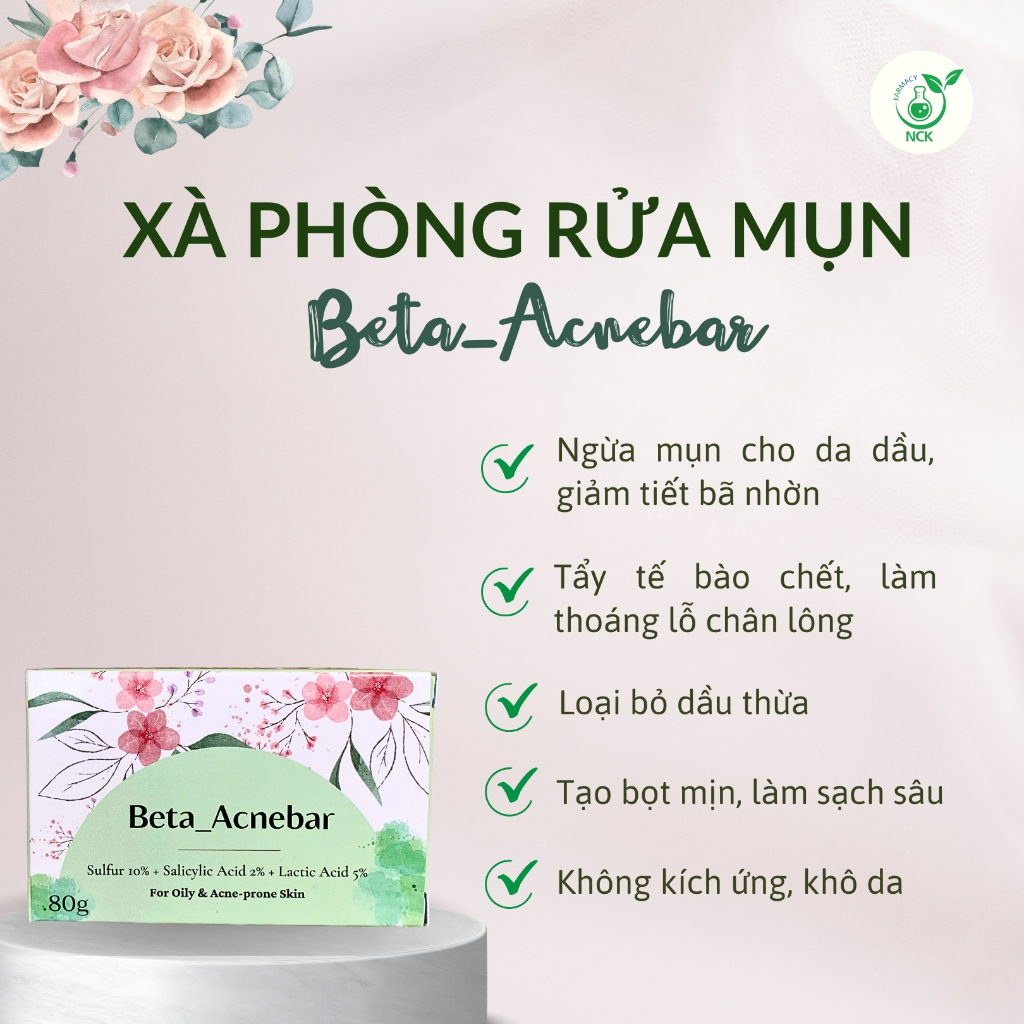 BETA ACNEBAR - Xà phòng tắm gội thiên nhiên ngừa mụn, giúp da mềm mịn