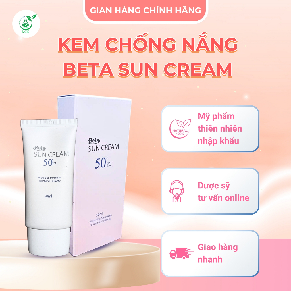 Kem Chống Nắng BETA SUN CREAM SPF 50/PA+++ tạo màng film bảo vệ lâu trôi, nâng tone tự nhiên, dành cho mọi loại da