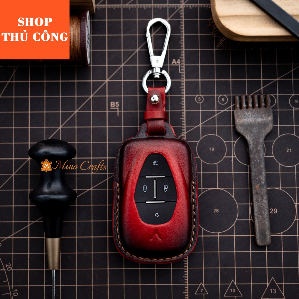 Mino Crafts - Bao da chìa khóa VINFAST VF6 ,7 ,8, 9 (2023-2025) - Chế tác thủ công, Da bò thật, Khắc tên