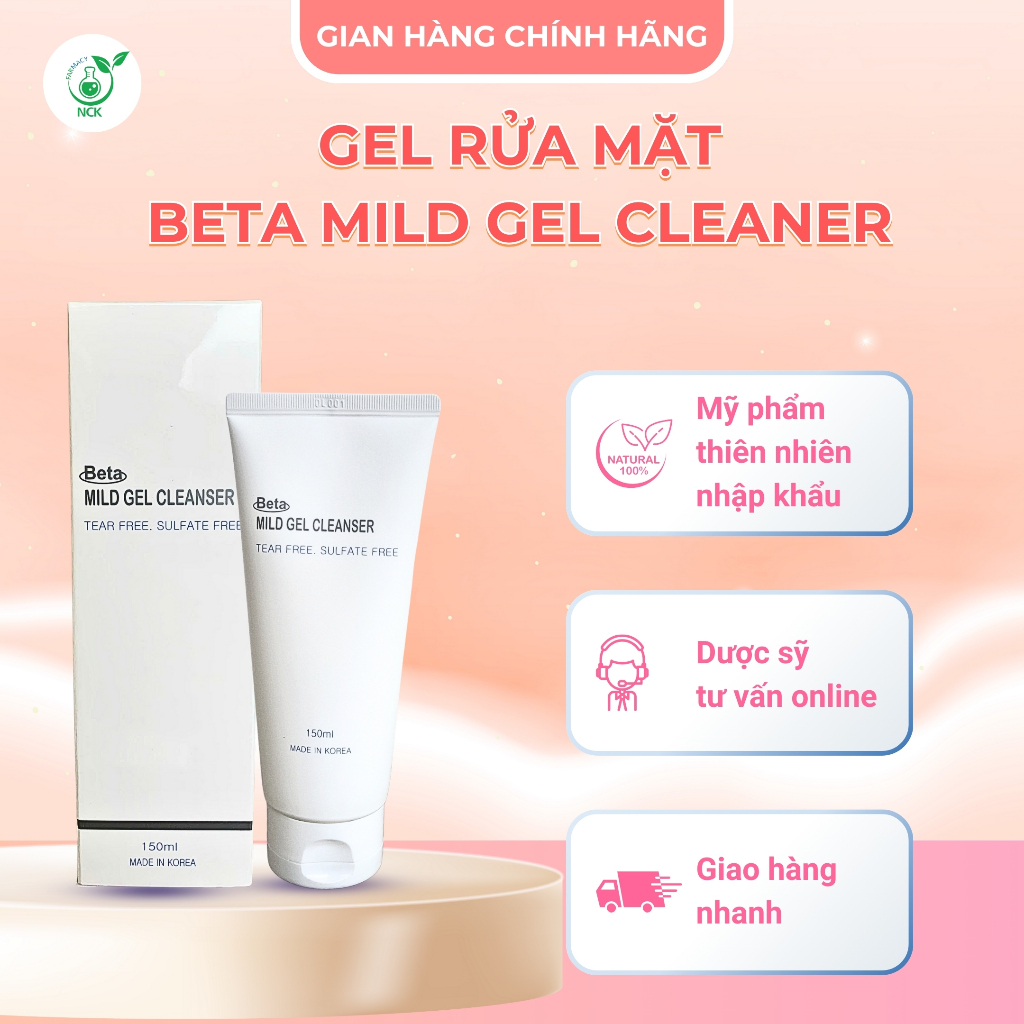 Sữa Rửa Mặt BETA MILD GEL CLEANSER - Gel rửa mặt dịu nhẹ giảm bã nhờn, tẩy tế bào chết, làm sạch sâu