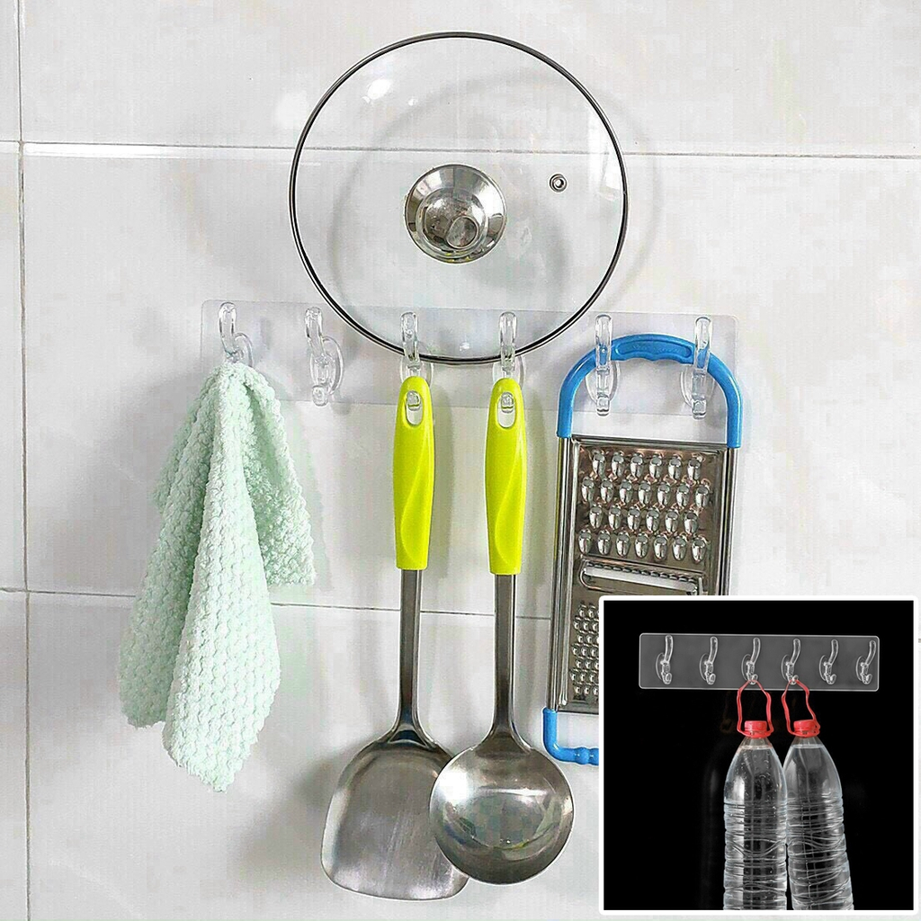 Thanh 6 Móc dán tường Siêu Dính Dán Tường Nhà Tắm,Nhà Bếp, Tủ Quần Áo - Móc dán tường treo quần áo