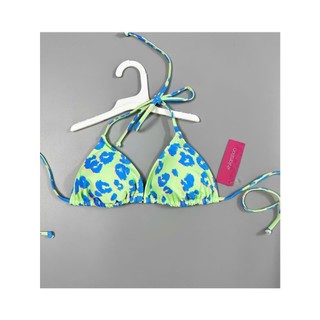 Set bikini 2 mảnh dáng tam giác dây buộc họa tiết báo xanh có sẵn đệm ngực, hàng VNXK