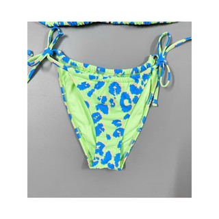 Set bikini 2 mảnh dáng tam giác dây buộc họa tiết báo xanh có sẵn đệm ngực, hàng VNXK