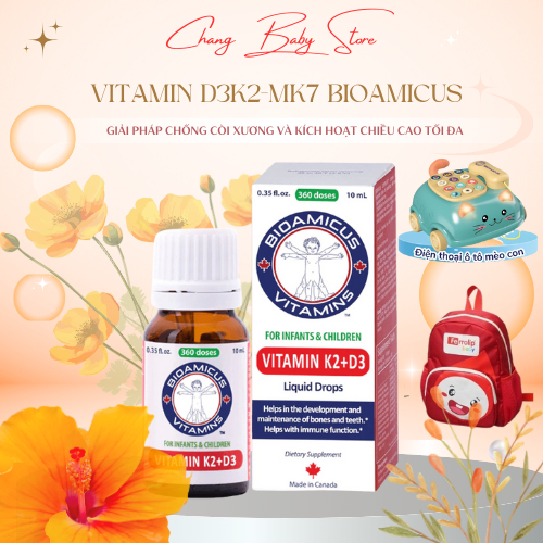 BioAmicus Vitamin D3K2MK7 Giúp Bé Hấp Thu Canxi Tối Đa chai 10ml date mới