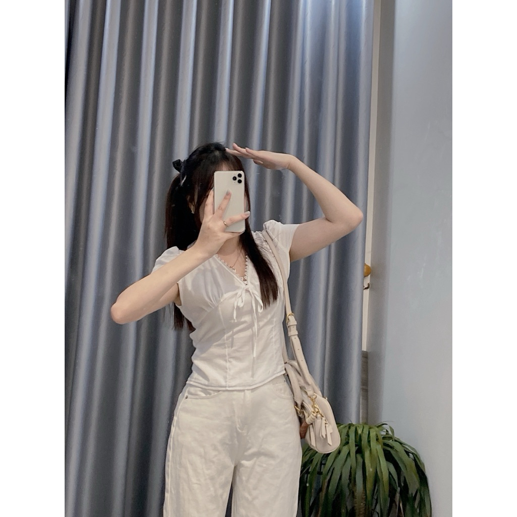 Áo sơ mi nữ cổ vuông Thanhhuyenclothings kiểu dáng hàn quốc