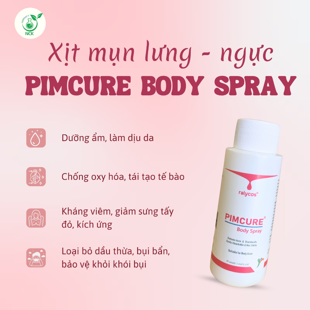 PIMCURE BODY SPRAY - Xịt toàn thân giảm mụn lưng, mụn ngực, viêm nang lông