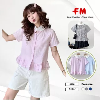 Áo Sơ Mi Kiểu Nữ FMSTYLE Tay Ngắn Sọc Lai Bèo Tầng Nơ Phong Cách Hàn Quốc Cute Freesize 25061346