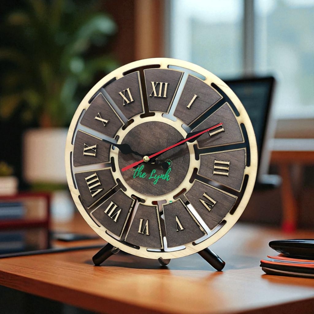 ĐỒNG HỒ GỖ LA MÃ ĐỂ BÀN (ĐK 20CM) LÀM QUÀ TẶNG | LYNHDECOR Miễn Phí khắc logo,in UV theo yêu cầu